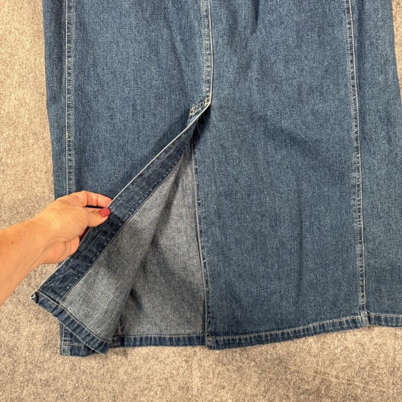 Y2K White Stag Midi Denim Skirt Womens 10 Petite Modest Pocket 90s School VTG - Picture 11 of 12